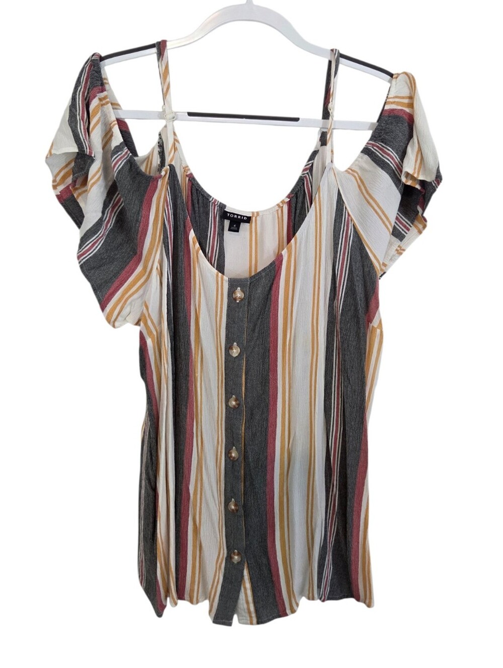 Torrid Vertical Striped Cold Shoulder Blouse Adjustable Straps Size 4 Multicolor